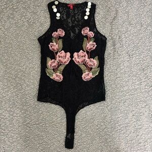 Guess Floral & Lace Embroidered Bodysuit